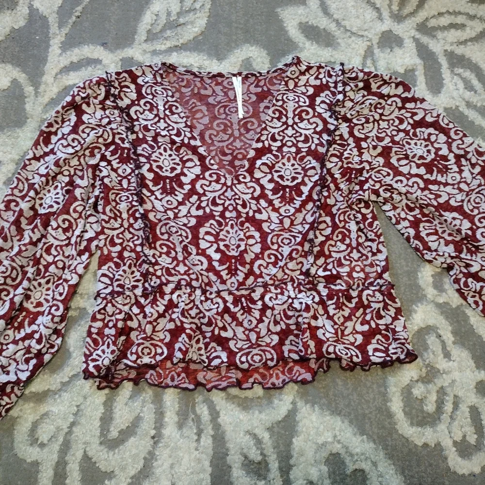 Anthropologie jacquard semi sheer peasant top